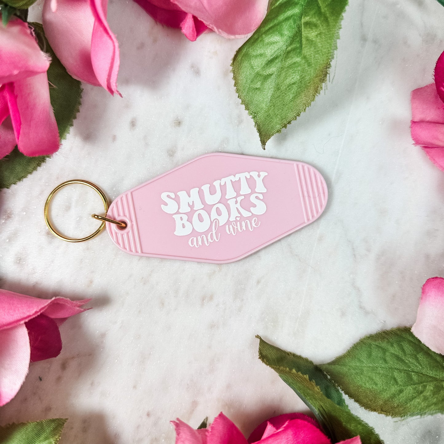 Smutty Books And Wine Motel Style Keychain