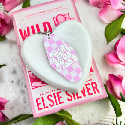 Meet Me at the Bookstore Checkered Motel Style Keychain