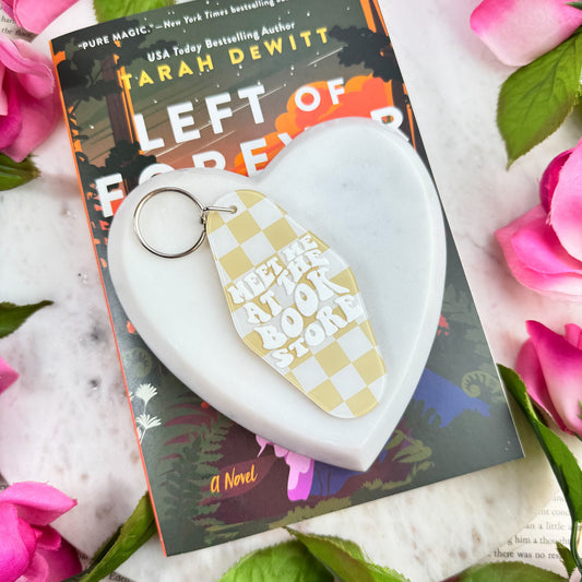 Meet Me at the Bookstore Checkered Motel Style Keychain