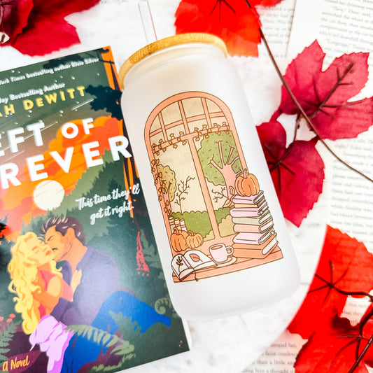 Cozy Autumn Reading Nook Frosted Glass Cup