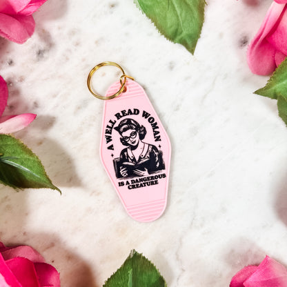 A Well Read Woman Is A Dangerous Creature Motel Keychain