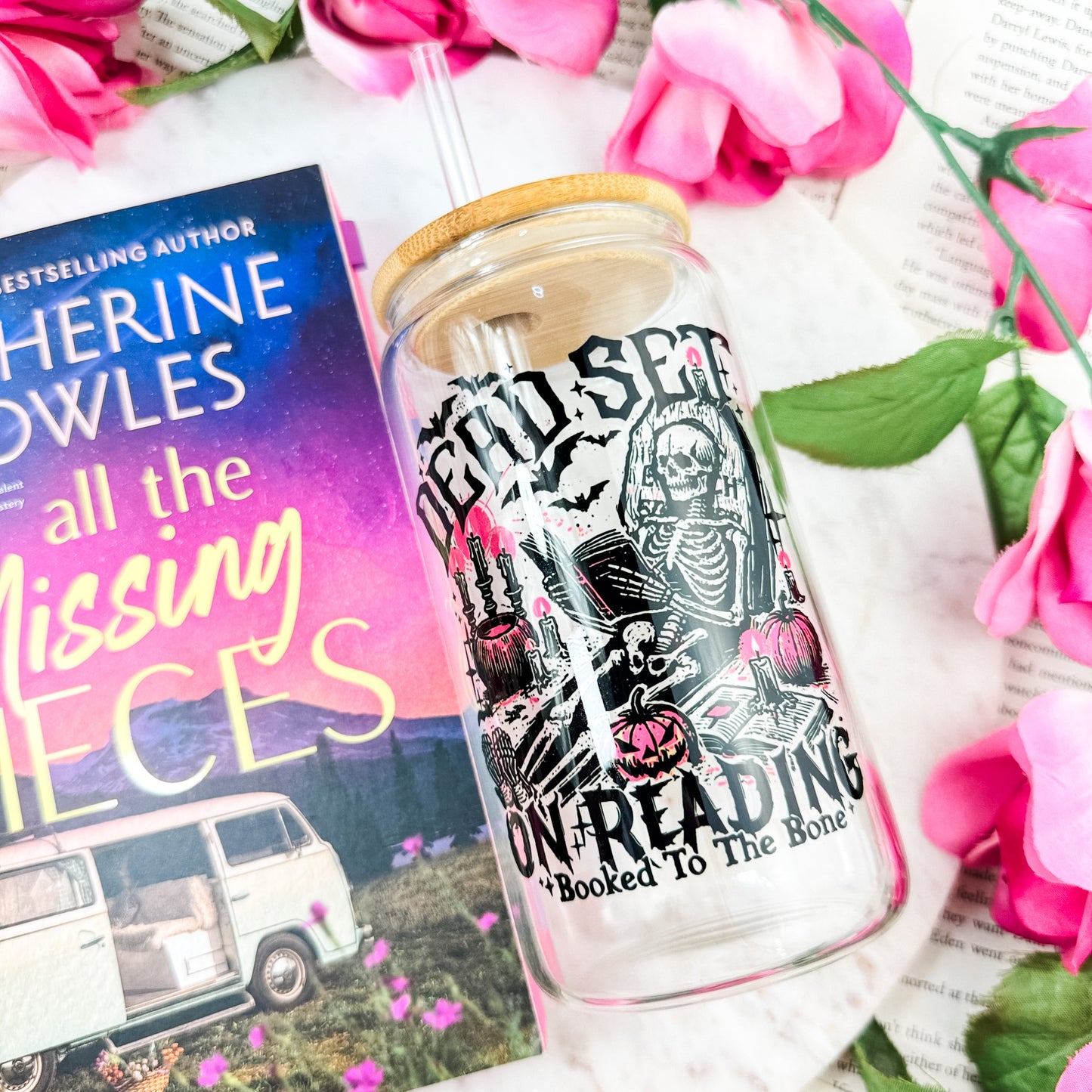 Dead Set On Reading Clear Glass Cup