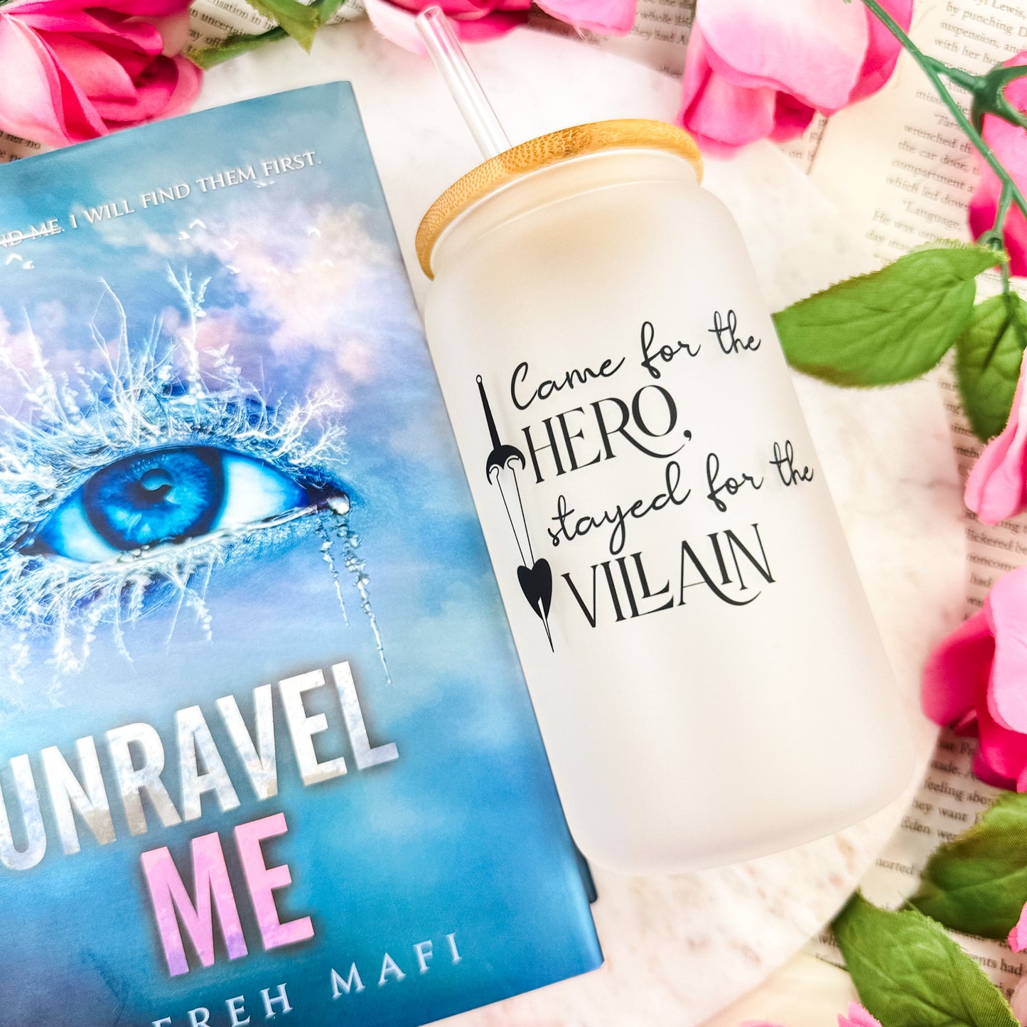 Came for the Hero, Stayed for the Villain Frosted Glass Cup | Bookish Aesthetic Drinkware