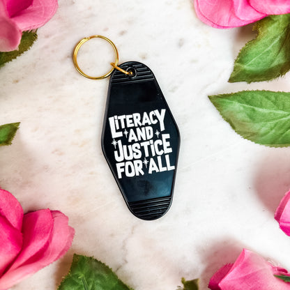 Literacy And Justice For All Retro Motel Keychain