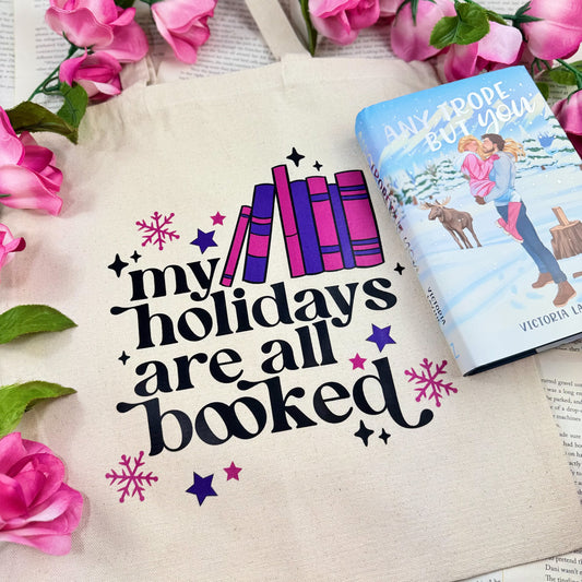 My Holidays Are All Booked Canvas Tote Bag – Festive Holiday Bookish Gift for Readers