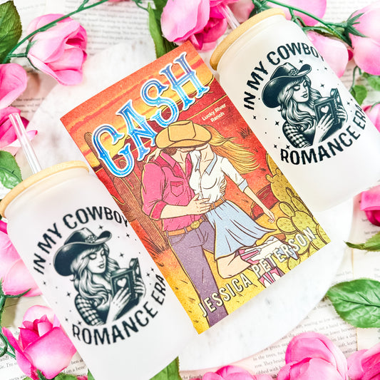 In My Cowboy Romance Era Frosted Glass Cup with Bamboo Lid and Straw