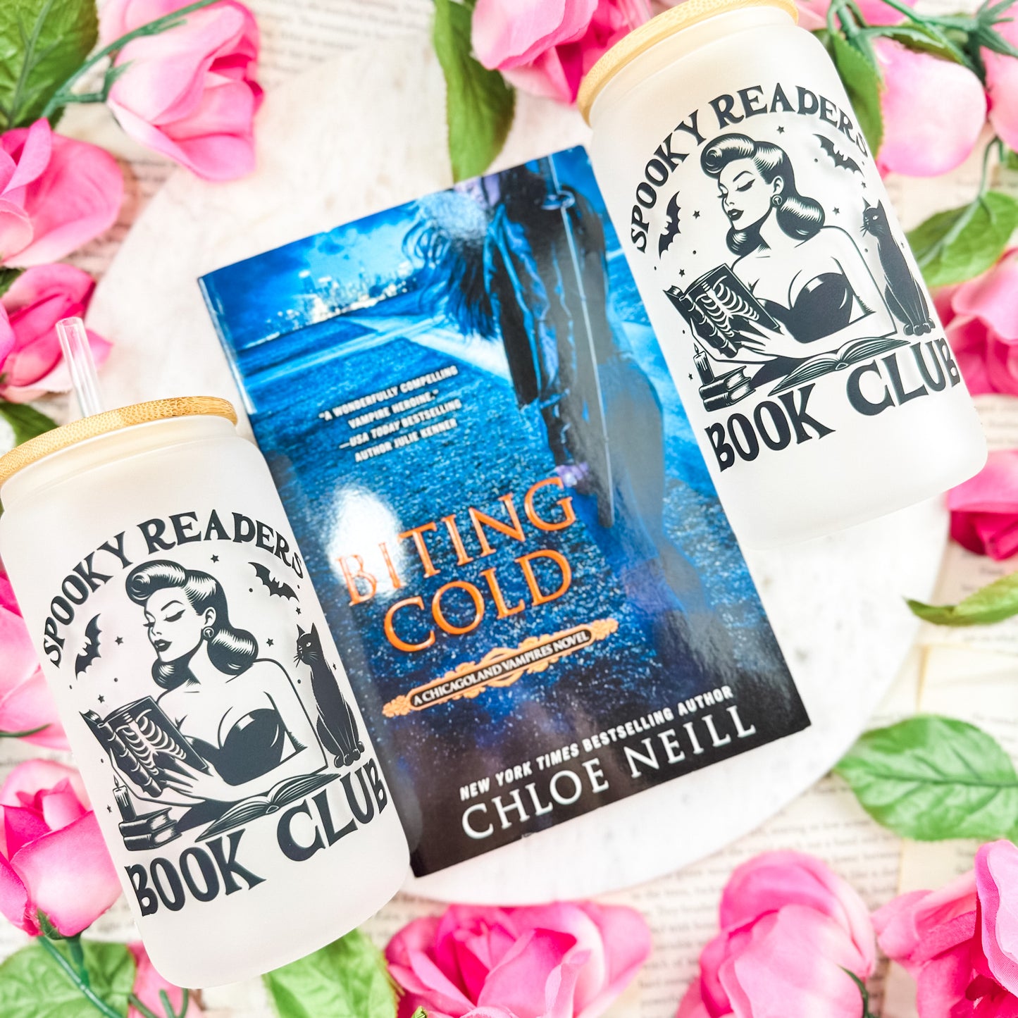 Spooky Readers Book Club Frosted Glass Cup