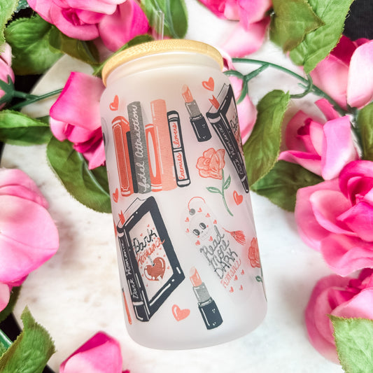 Dark Romance Girly Frosted Glass Cup with Bamboo Lid & Straw