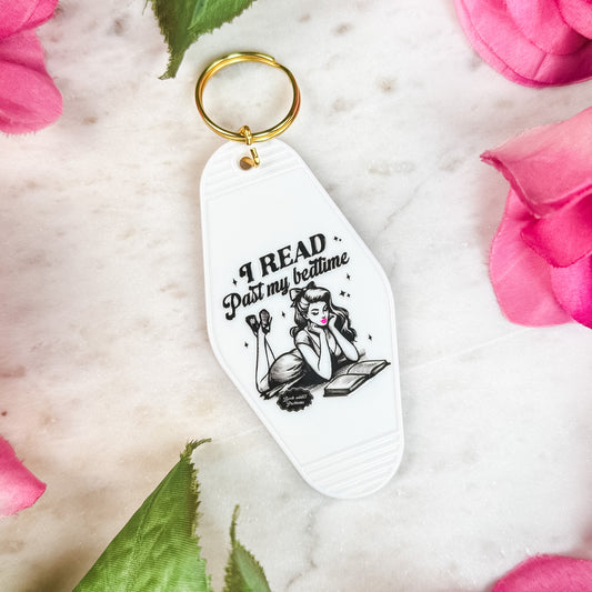 I Read Past My Bedtime Retro Motel Keychain