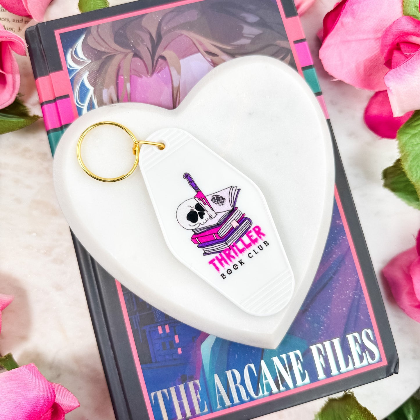 Thriller Book Club Motel Keychain for Mystery and Crime Book Lovers