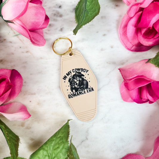 In My Cowboy Romance Era (Couple) Retro Motel Keychain