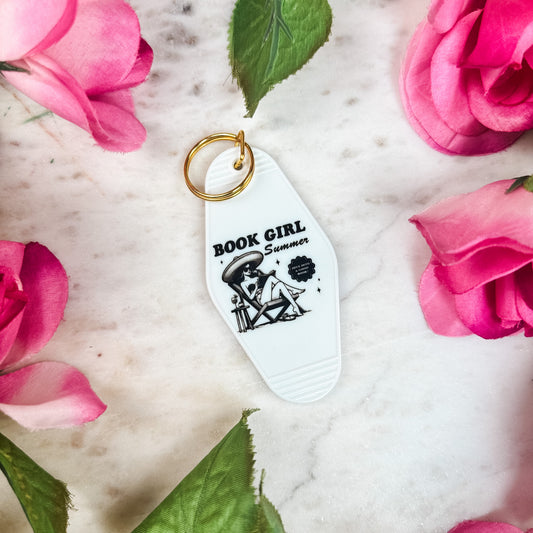 Book Girl Summer Retro Motel Keychain