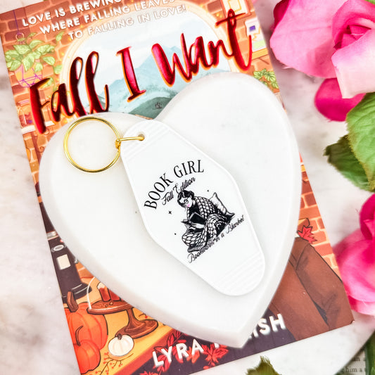 Book Girl Fall Edition Motel Keychain - Perfect for Book Lovers