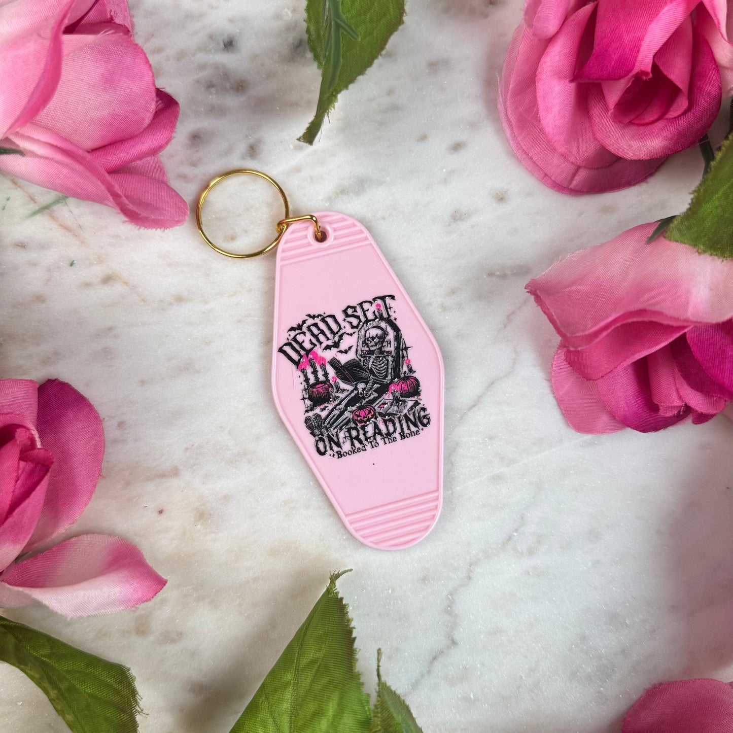 Dead Set on Reading Retro Motel Keychain
