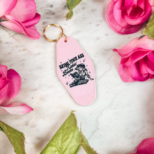Bring Your Ass Kickin’ Books Retro Motel Keychain