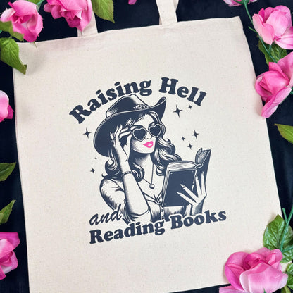 Raising Hell And Reading Books Canvas Tote Bag