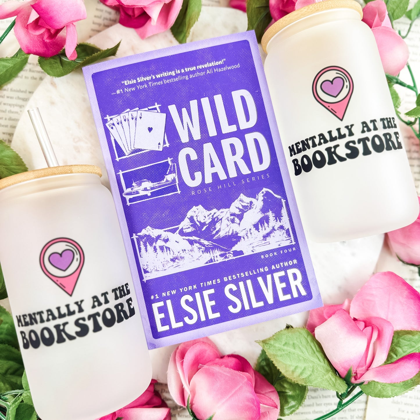 Mentally at the Bookstore Frosted Glass Cup with Bamboo Lid & Straw | Bookish Drinkware