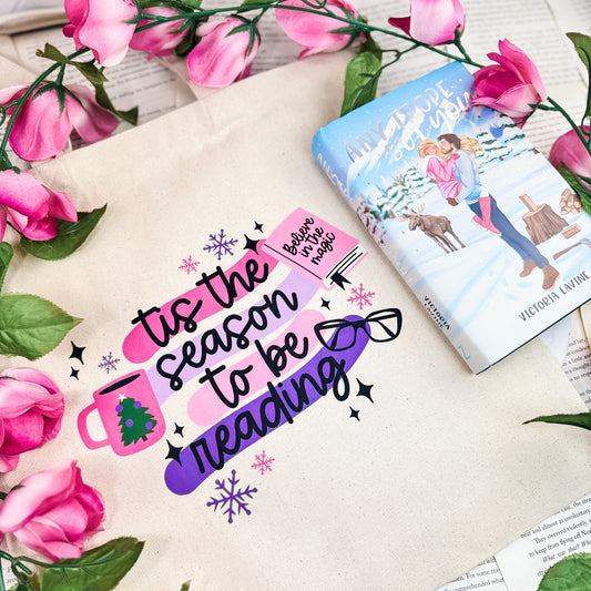 Tis the Season to Be Reading Holiday Canvas Tote Bag | Festive Bookish Christmas Gift for Readers