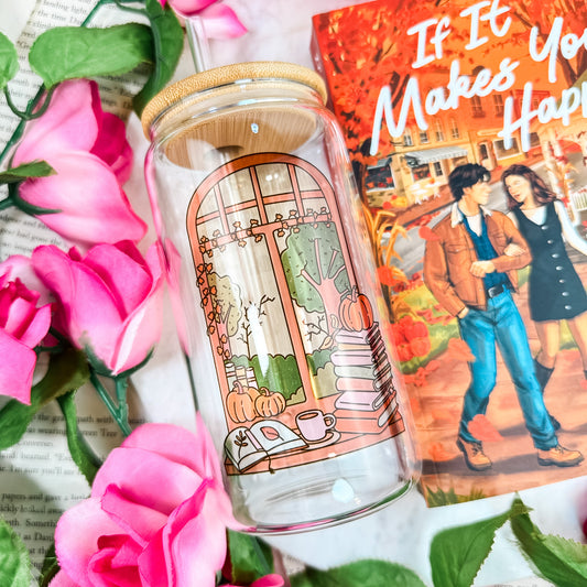 Cozy Autumn Reading Nook Clear Glass Cup