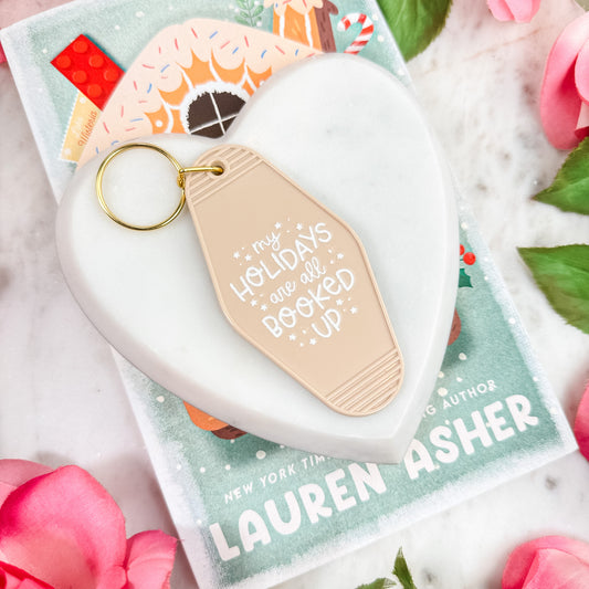 My Holidays Are All Booked Up Keychain – Festive Bookish Motel Keychain for Readers