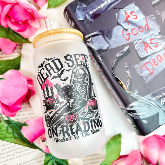 Dead Set On Reading Frosted Glass Cup