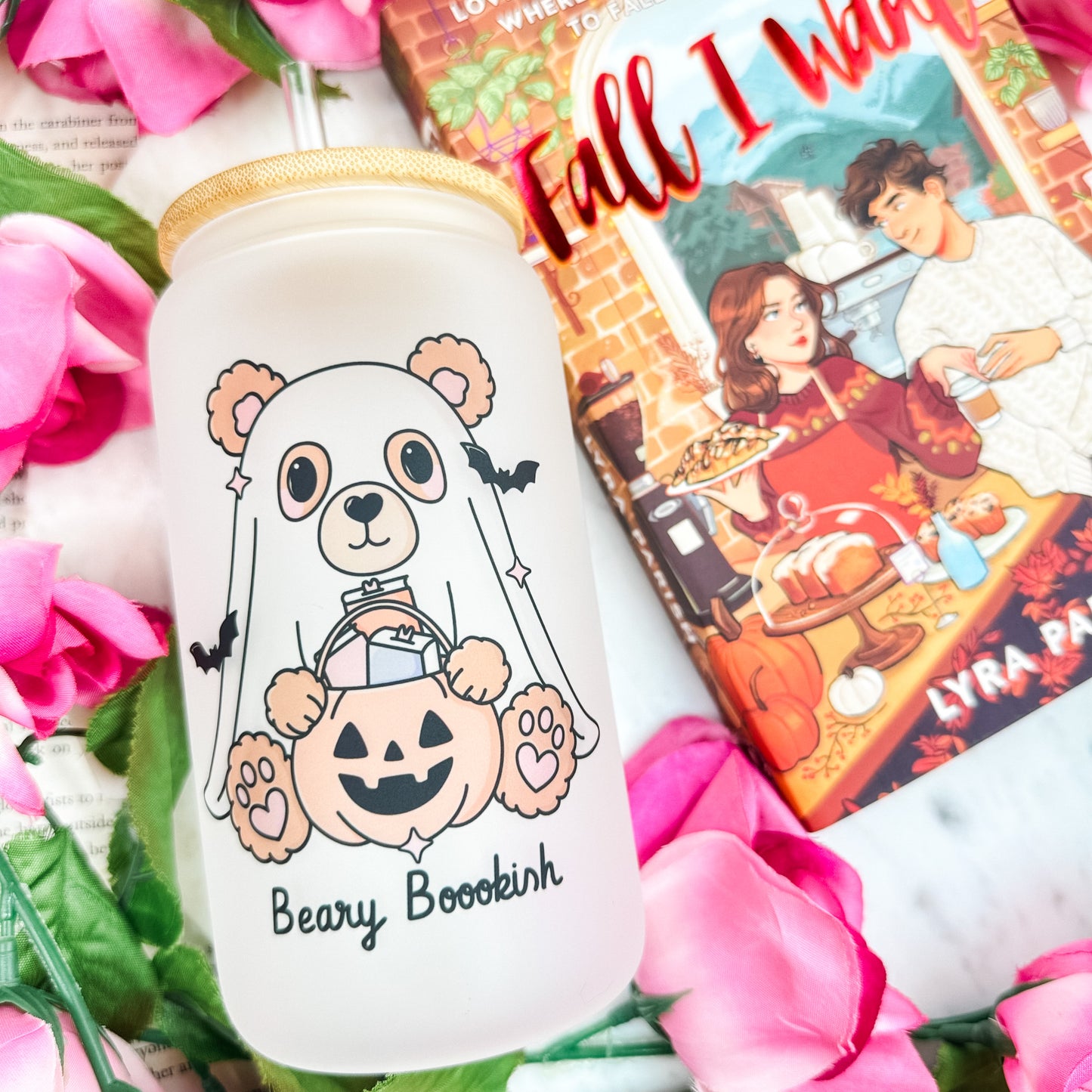 Beary Bookish Frosted Glass Cup