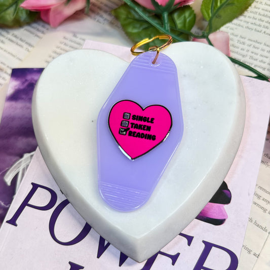 Single Taken Reading Bookish Motel Keychain for Avid Readers | Valentine's Day Bookish Gift
