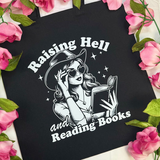 Raising Hell And Reading Books Canvas Tote Bag