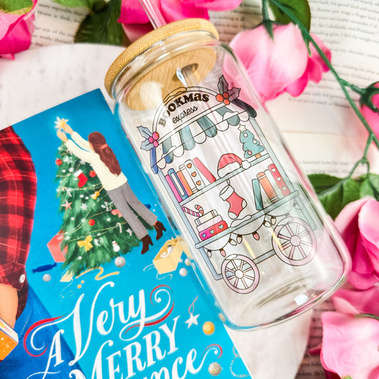 Bookmas Express Clear Glass Cup With Bamboo Lid And Straw