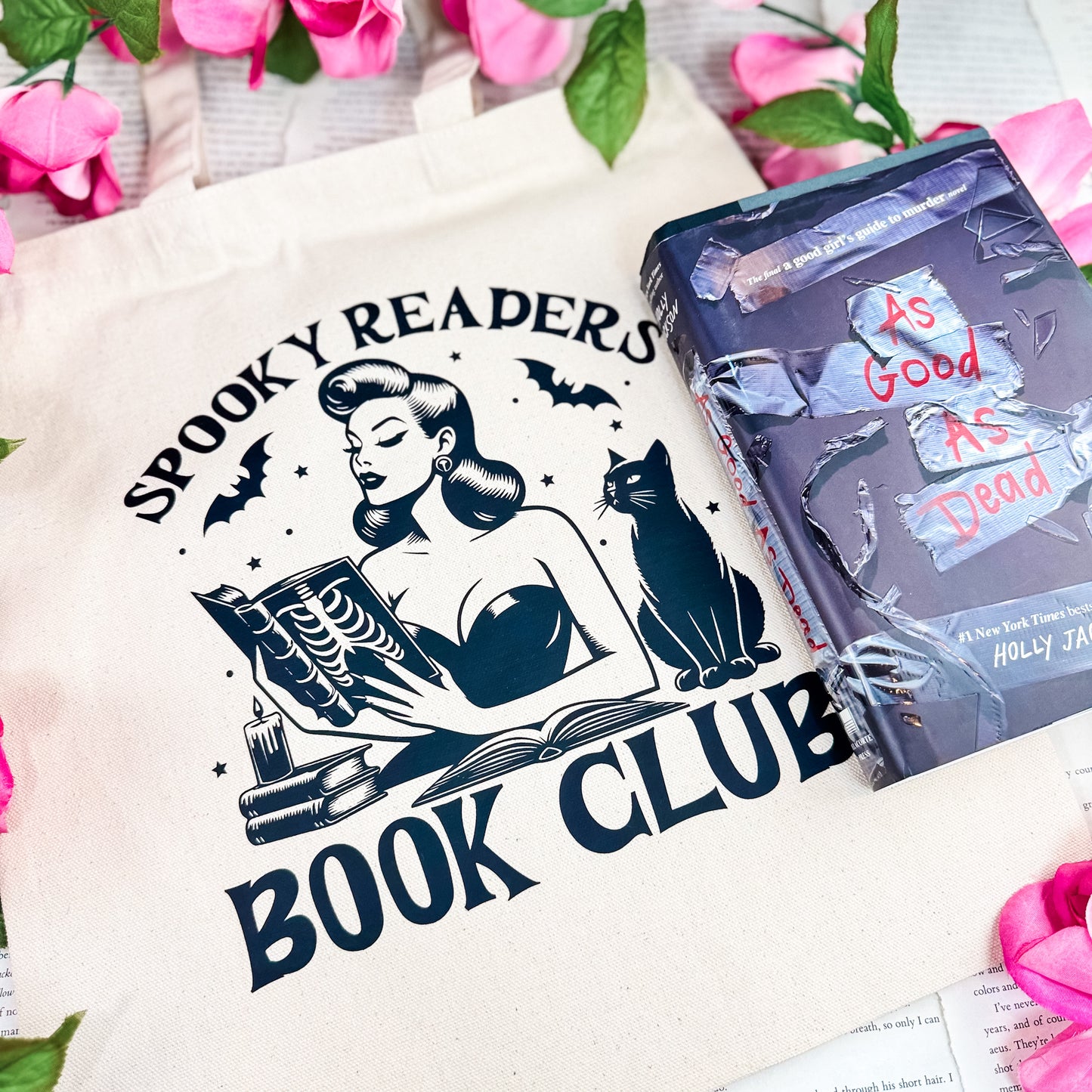 Spooky Readers Book Club Canvas Tote Bag | Eco-Friendly Halloween Bookish Accessory for Book Lovers