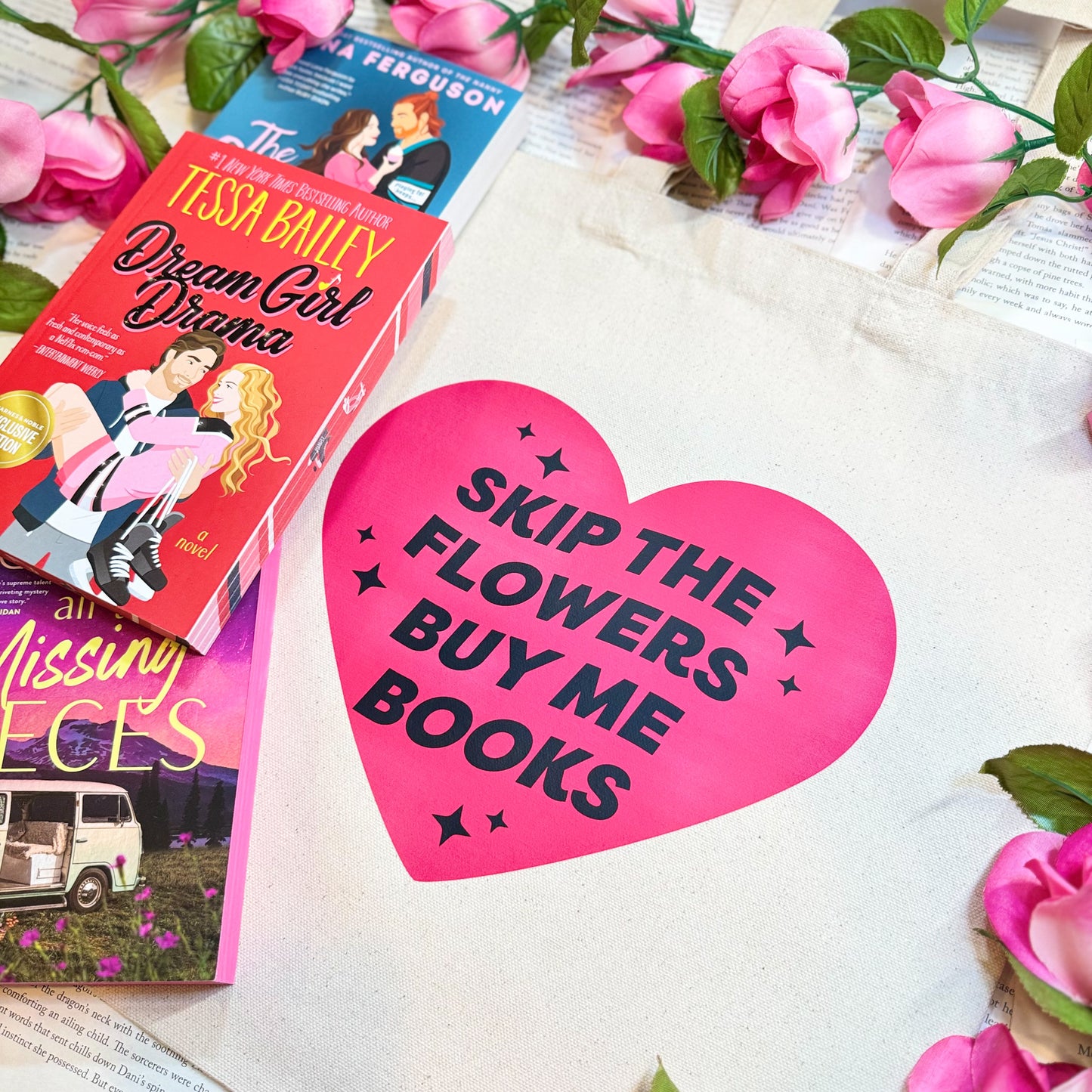Skip the Flowers Buy Me Books Canvas Tote Bag for Book Lovers | Perfect for Valentine’s Day"
