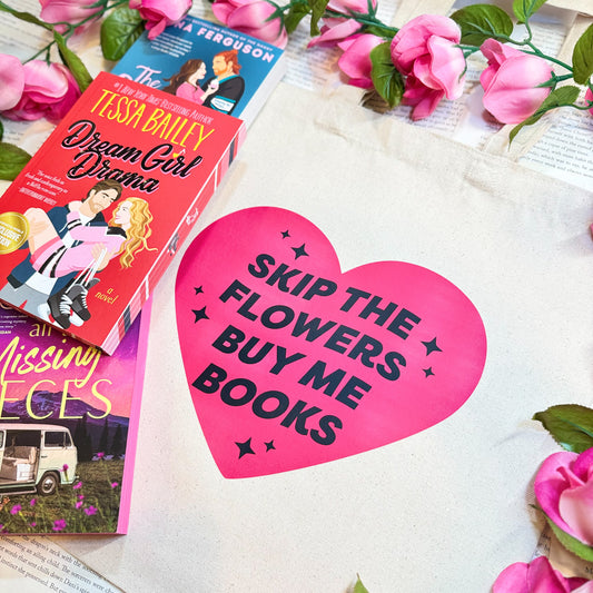 Skip the Flowers Buy Me Books Canvas Tote Bag for Book Lovers | Perfect for Valentine’s Day"