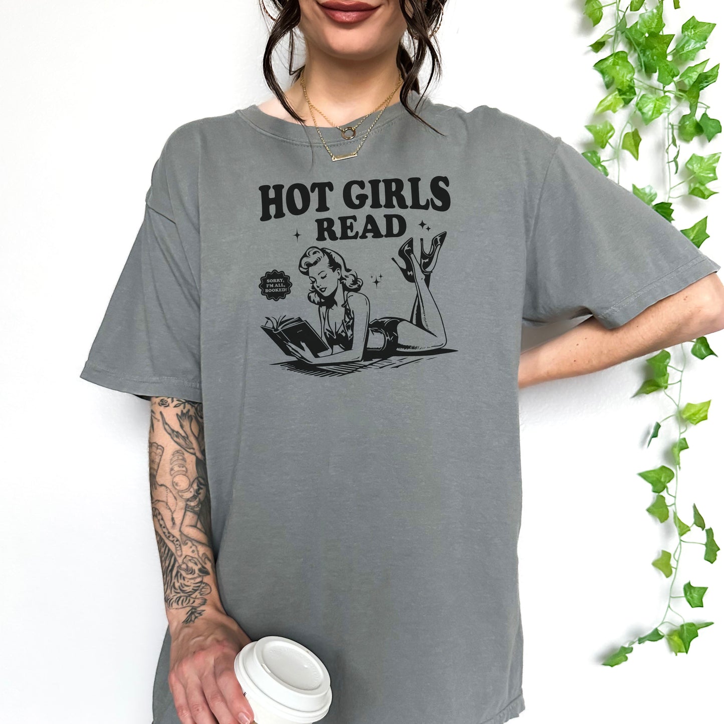 Hot Girls Read Comfort Colors T-Shirt | Retro Bookish Summer Tee for Readers