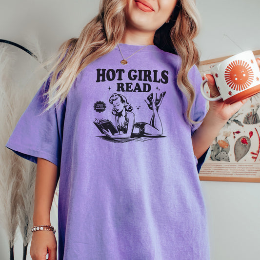 Hot Girls Read Comfort Colors T-Shirt | Retro Bookish Summer Tee for Readers