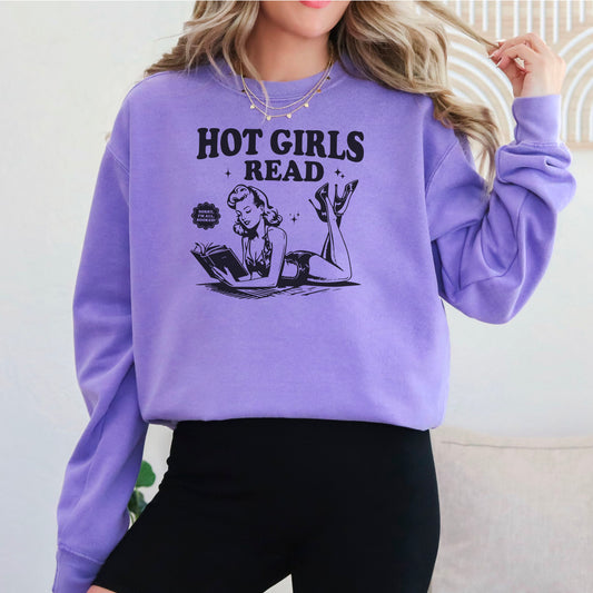 Hot Girls Read Retro-Inspired Premium Comfort Colors Sweatshirt for Book Lovers