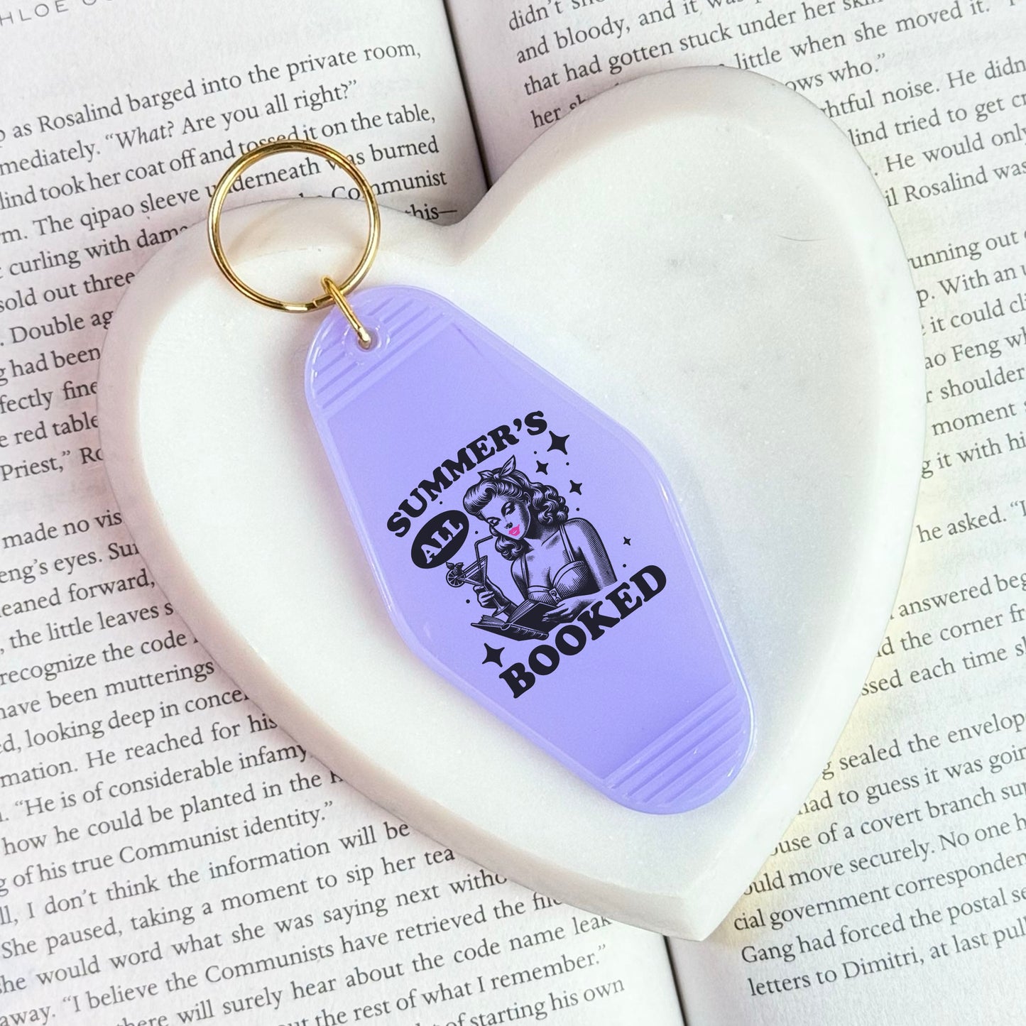 Summer’s All Booked Bookish Motel Keychain – Retro UVF Decal Design
