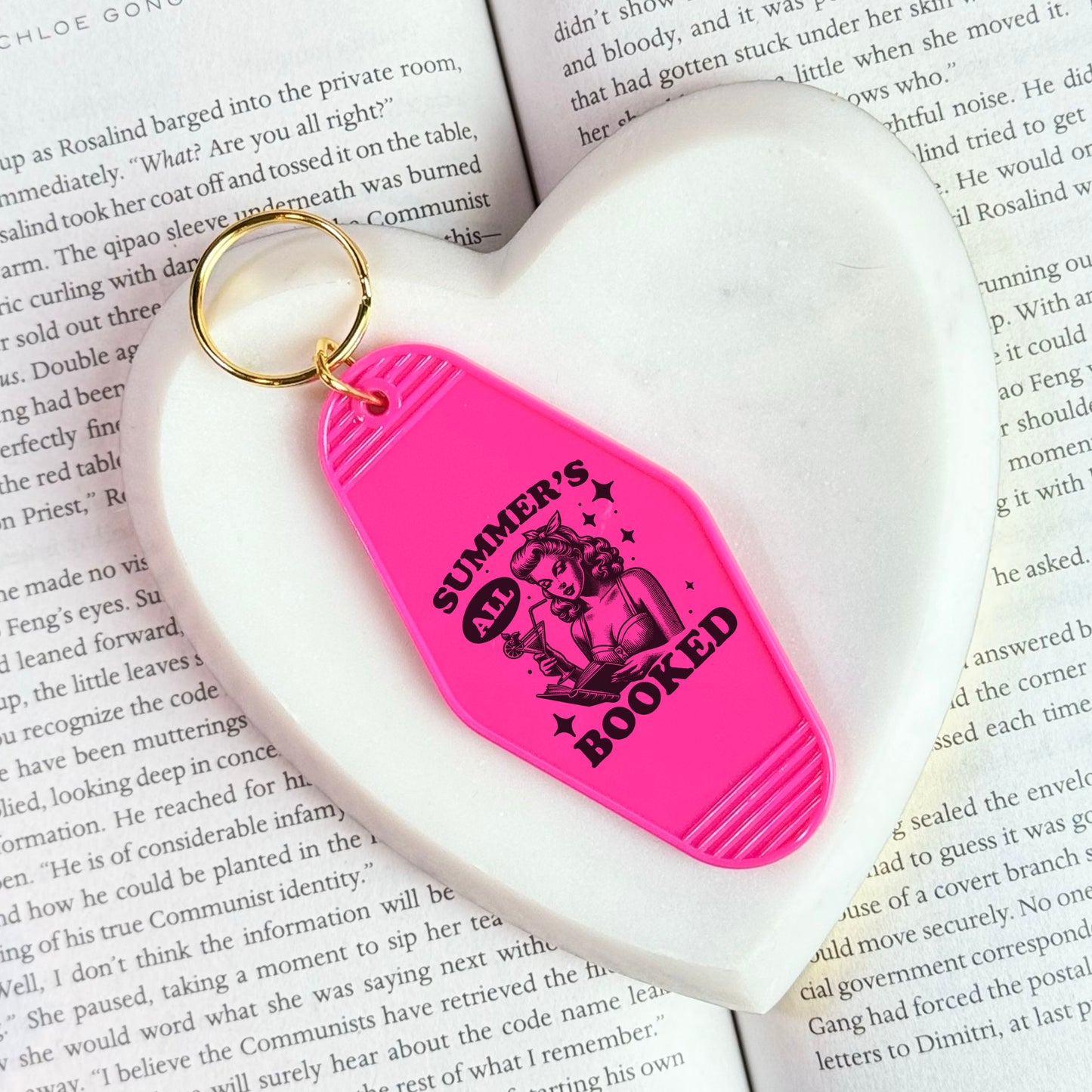 Summer’s All Booked Bookish Motel Keychain – Retro UVF Decal Design
