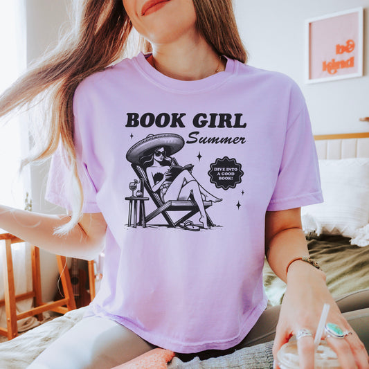 Book Girl Summer Boxy Cropped Shirt – Retro Bookish Comfort Colors Tee