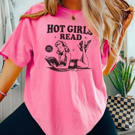 Hot Girls Read Comfort Colors T-Shirt | Retro Bookish Summer Tee for Readers