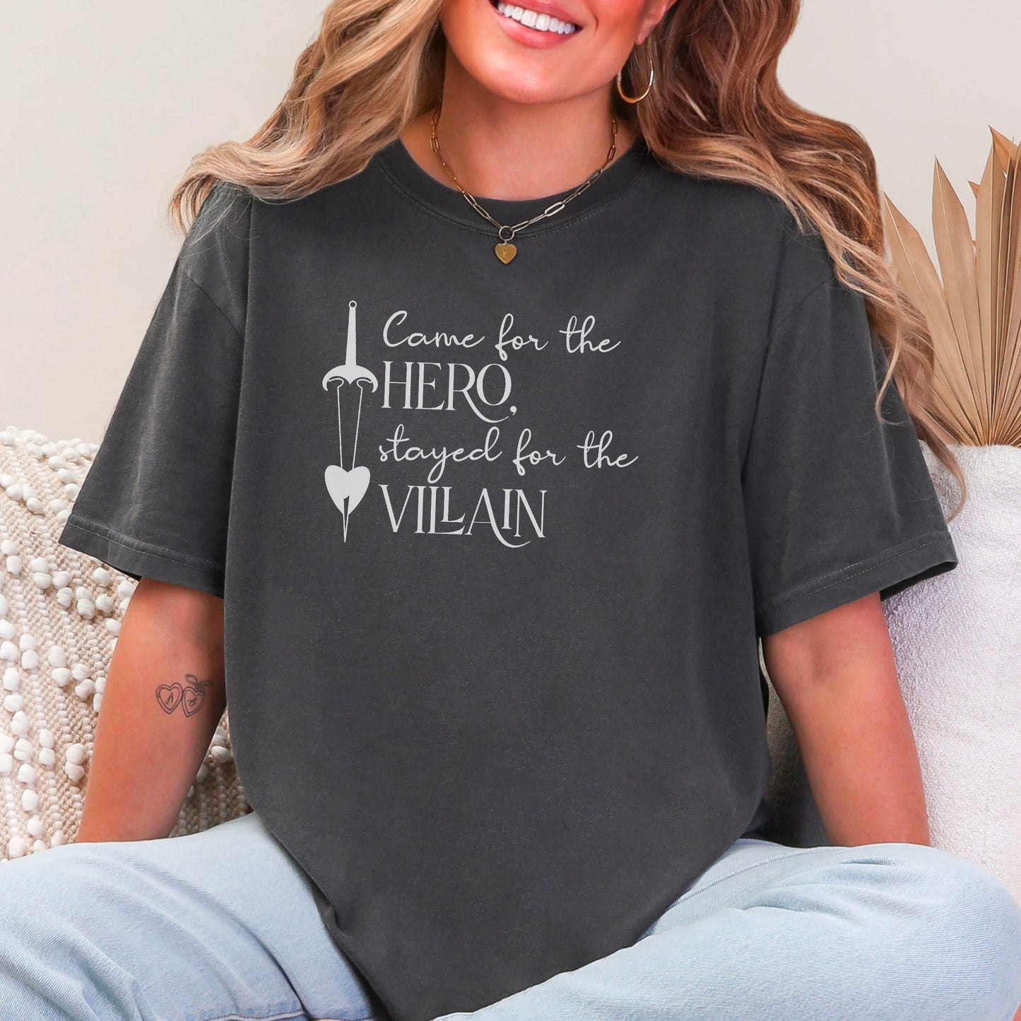 Came for the Hero Stayed for the Villain Comfort Colors Shirt | Bookish Heavyweight Tee for Romance and Fantasy Readers
