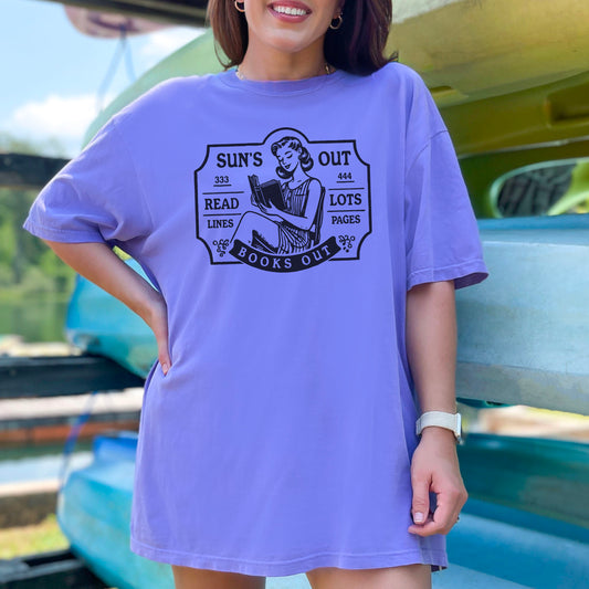 Sun’s Out, Books Out Retro-Inspired Premium Comfort Colors Shirt for Book Lovers
