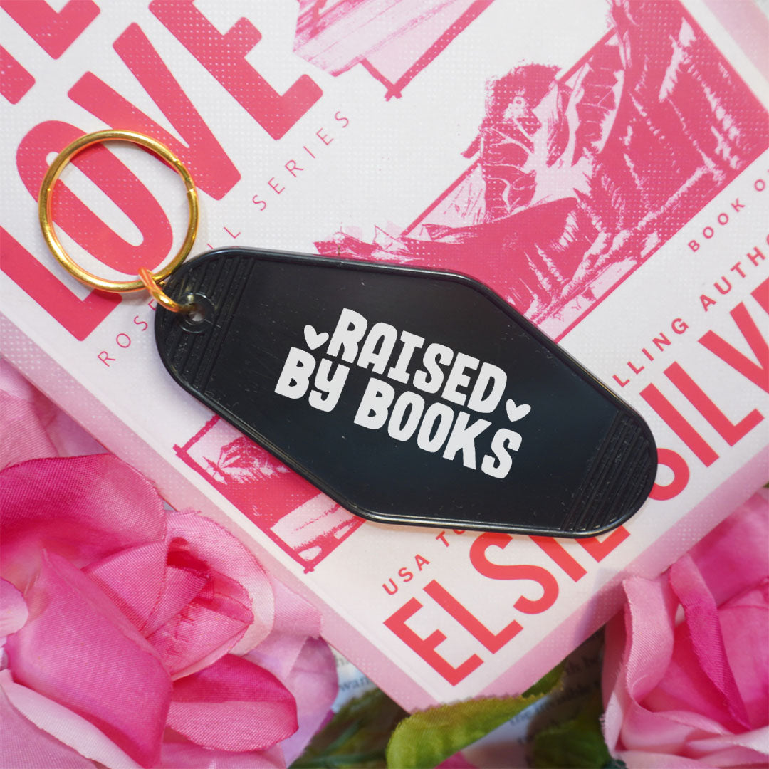 Raised By Books Retro Motel Keychain