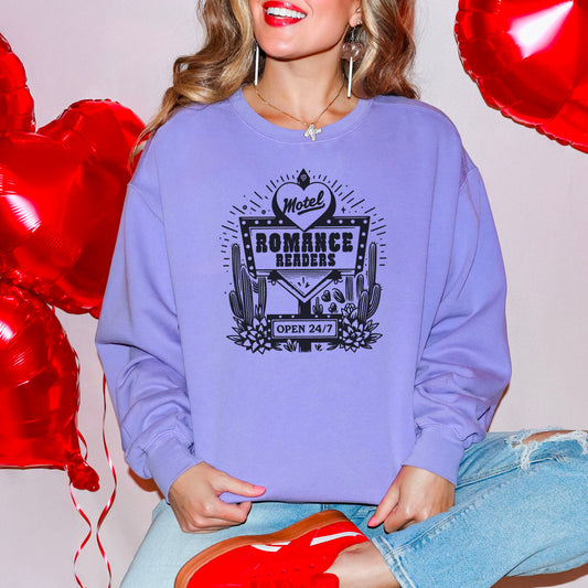 Romance Readers Motel Comfort Colors Sweatshirt | Cozy and Bookish Apparel for Every Day