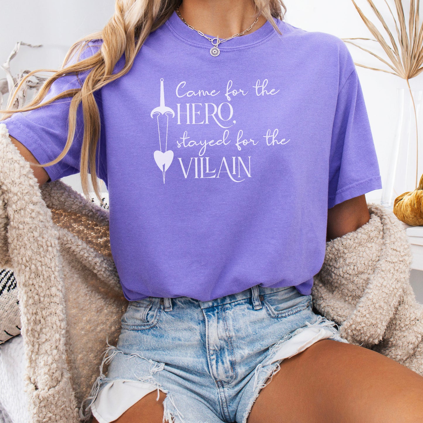 Came for the Hero Stayed for the Villain Comfort Colors Shirt | Bookish Heavyweight Tee for Romance and Fantasy Readers