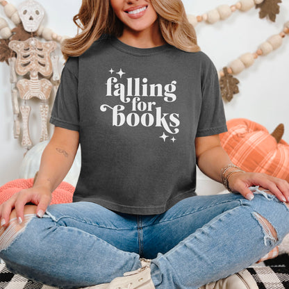 Falling For Books Premium Cropped Boxy Shirt | Fall Reader Shirt
