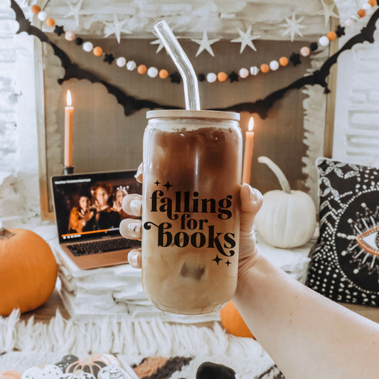 Falling For Books Clear Glass Cup