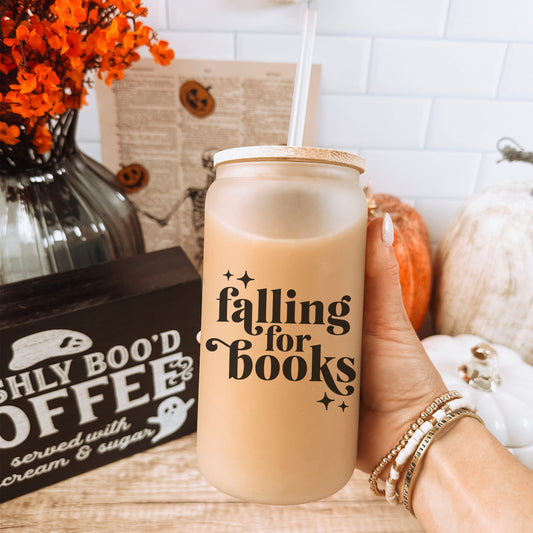 Falling For Books Frosted Glass Cup