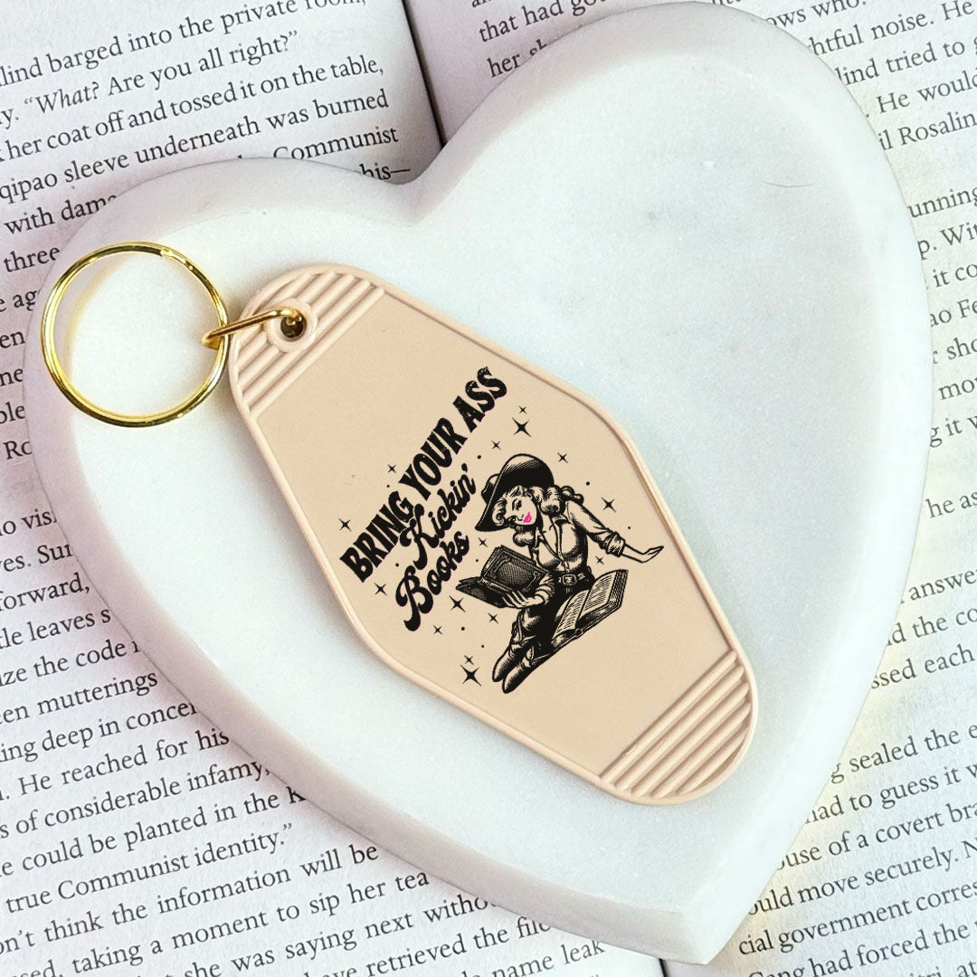 Bring Your Ass Kickin’ Books Retro Motel Keychain