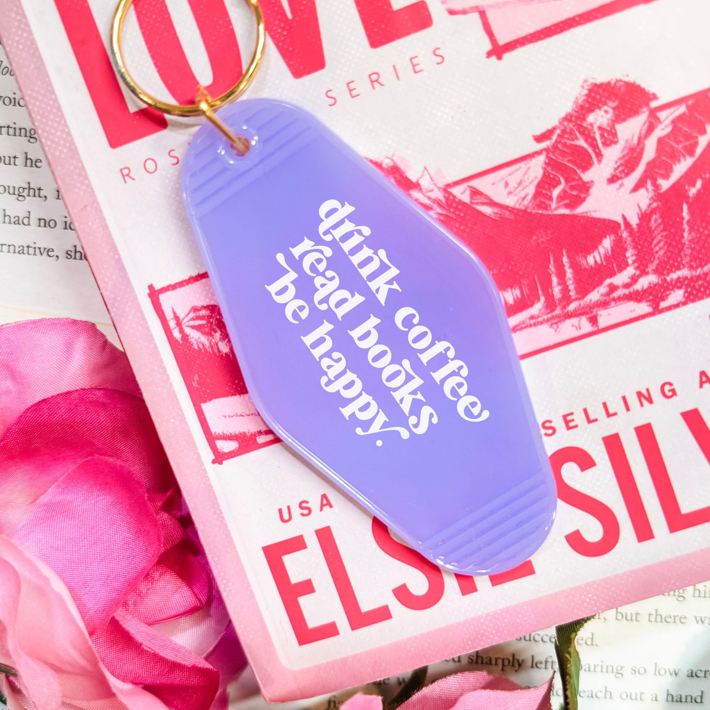 Drink Coffee Read Books Be Happy Motel Style Keychain