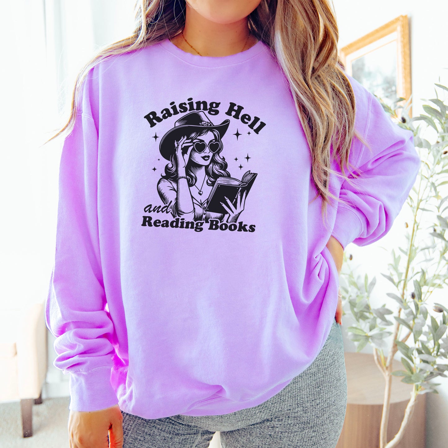 Raising Hell And Reading Books Lightweight Comfort Colors Sweatshirt